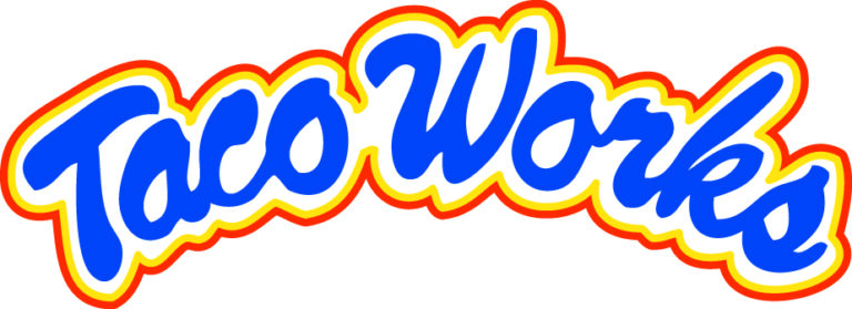 Taco Works logo white yellow orange